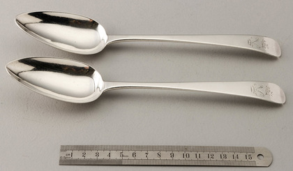 Irish Silver Georgian Tablespoons (Pair) - Newton Family Crest, Irish Ducal Coronet, John Bayly